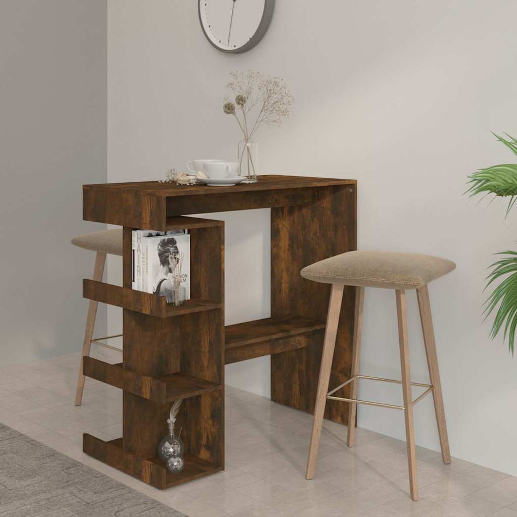 vidaXL Stolik barowy z p�kami, przydymiony d�b, 100x50x101,5cm