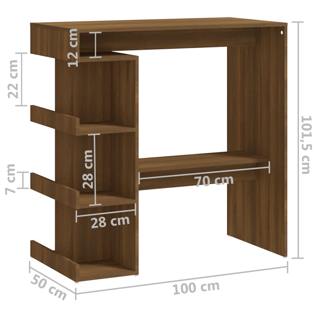  Barový stôl s úložným regálom hnedý dub 100x50x101,5 cm drevotrieska