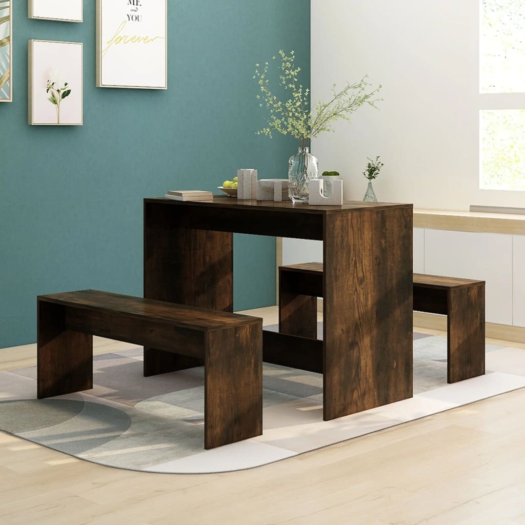 vidaXL Set mobilier de bucătărie, 3 piese, stejar afumat, PAL vidaXL