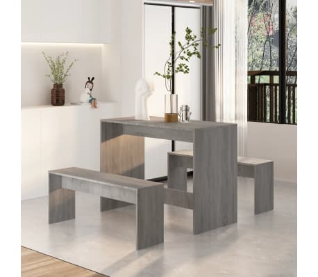 vidaXL Ensemble &agrave; manger 3 pcs Sonoma gris Bois d'ing&eacute;nierie