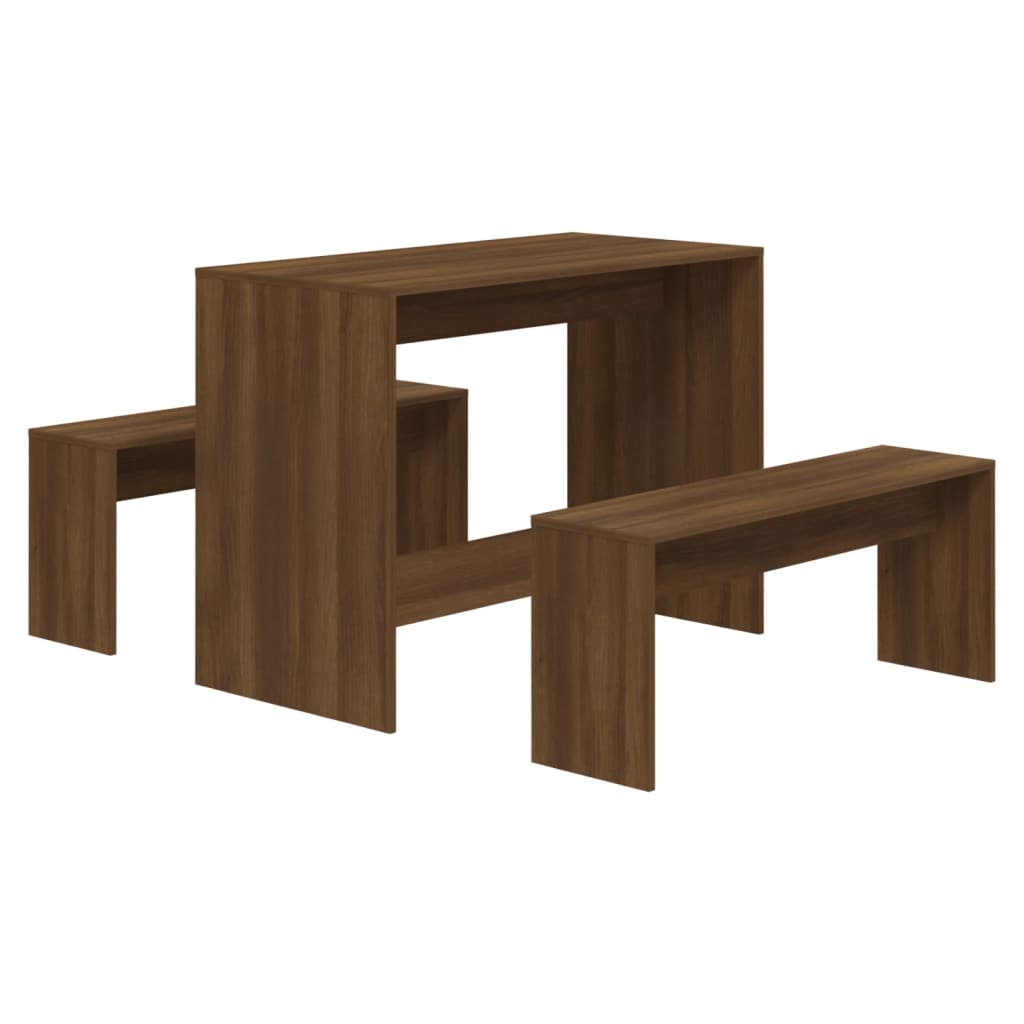 Set mobilier de bucătărie, 3 piese, maro, stejar, PAL
