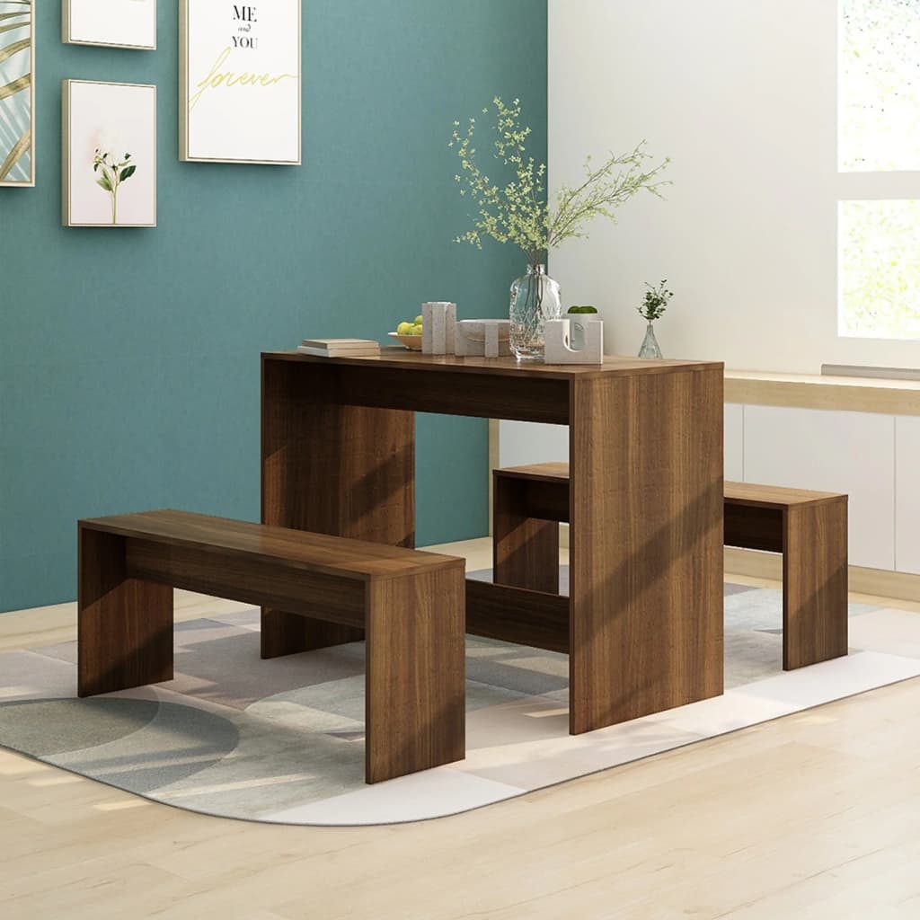 vidaXL Set mobilier de bucătărie, 3 piese, maro, stejar, PAL