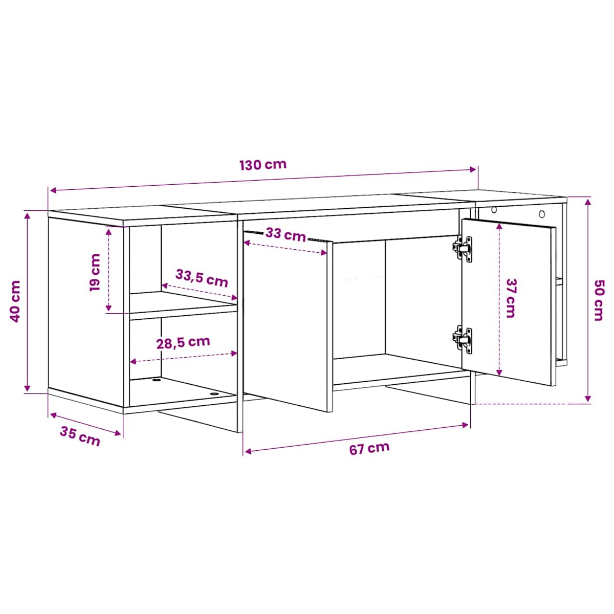 Tv-skab 130x35x50 cm konstrueret træ - Billede 8