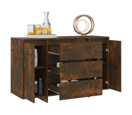 vidaXL Buffet avec 3 tiroirs ch&ecirc;ne fum&eacute; 120x41x75 cm bois d'ing&eacute;nierie
