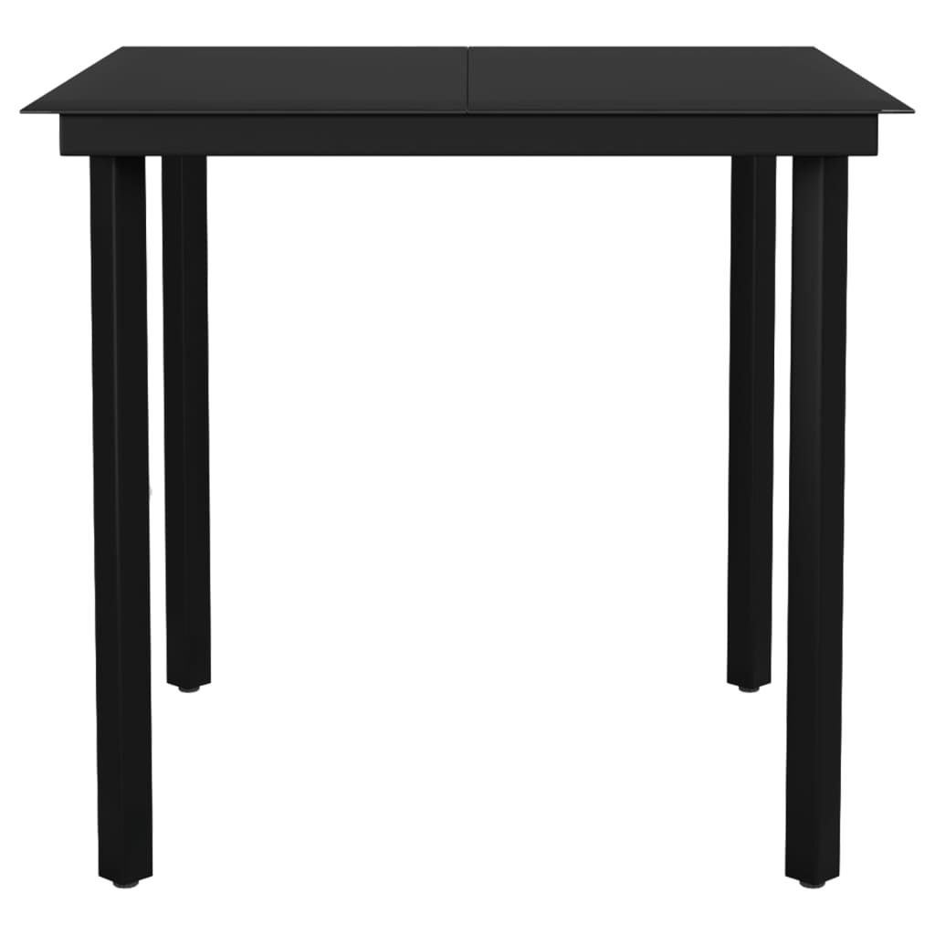 vidaXL Masă de bucătărie de grădină, negru, 80x80x74 cm, oțel/sticlă