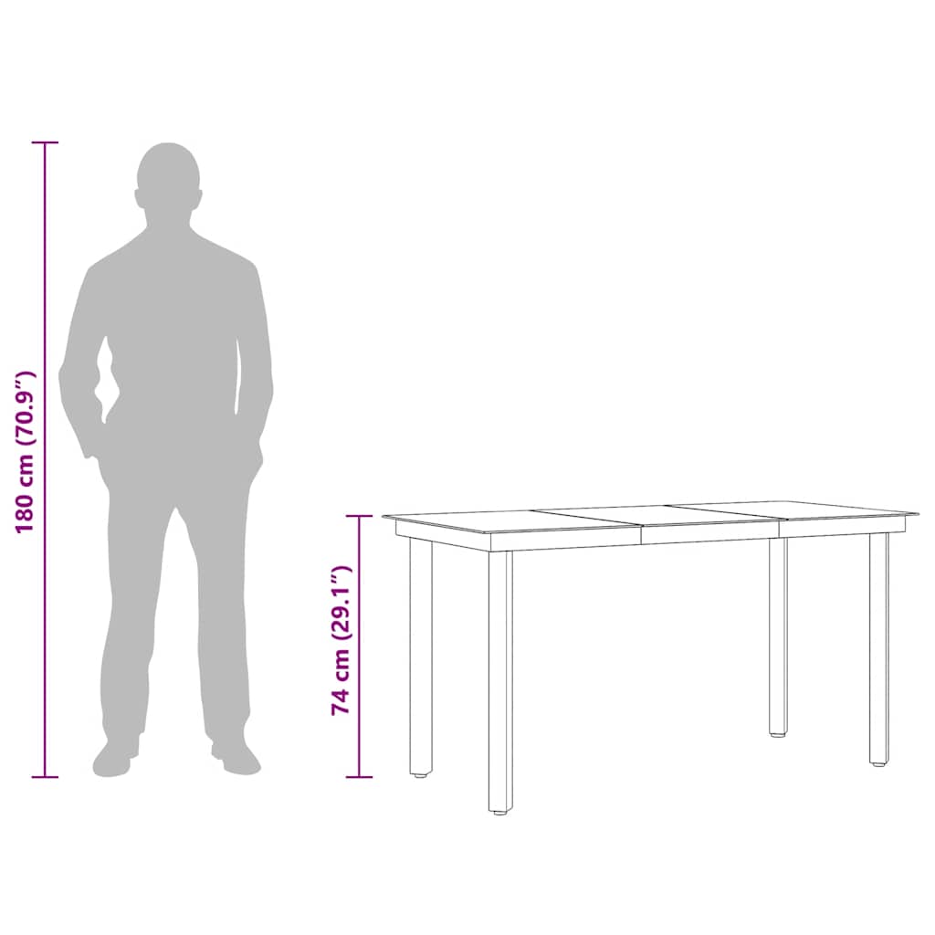 Hagebord svart 140x70x74 cm stål og glass - Bilde 8