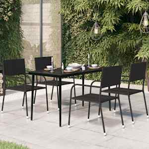 Vrtna jedilna miza črna 140x70x74 cm jeklo in steklo