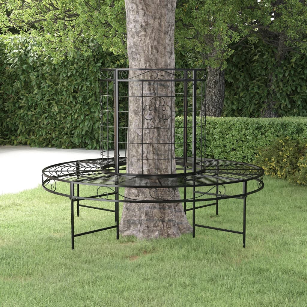 vidaXL Baumbank Rund Ø137 cm Schwarz Stahl