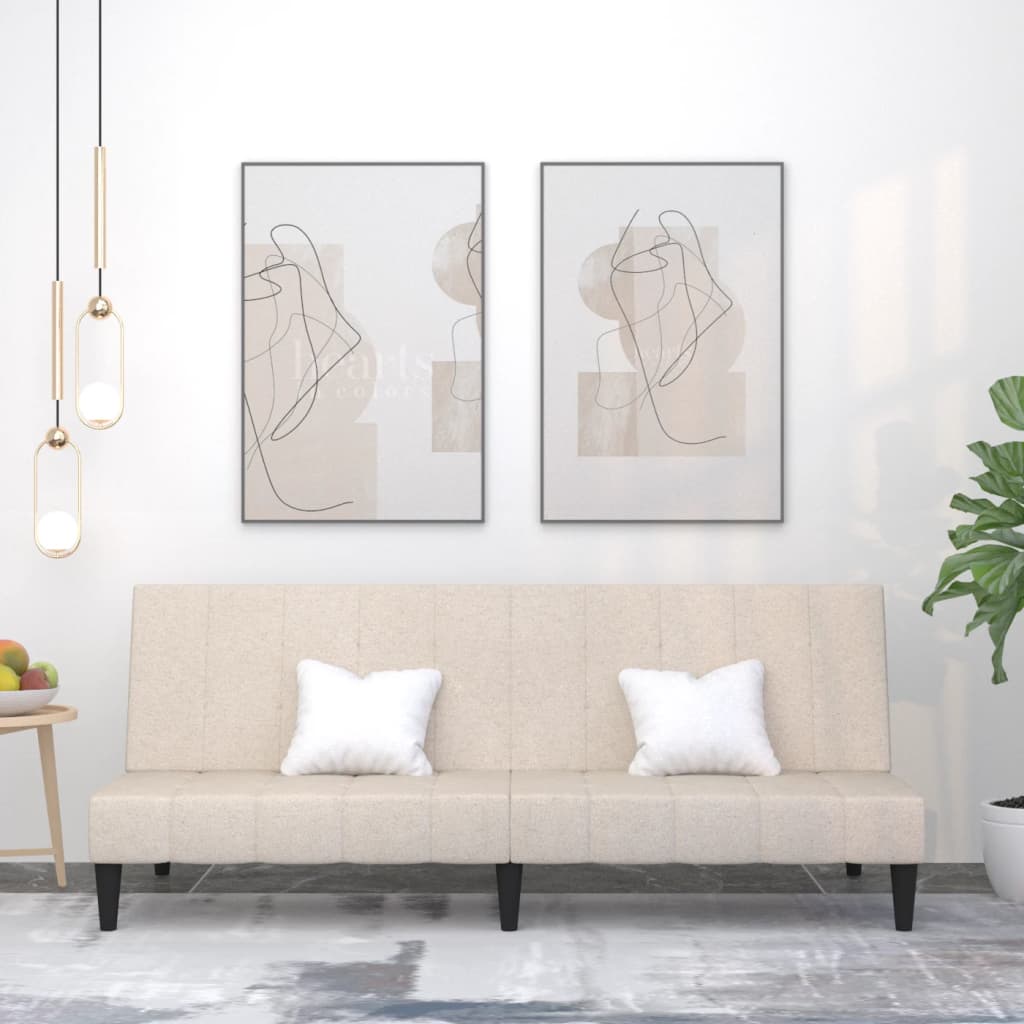 Canapé-lit à 2 places Crème Tissu microfibre