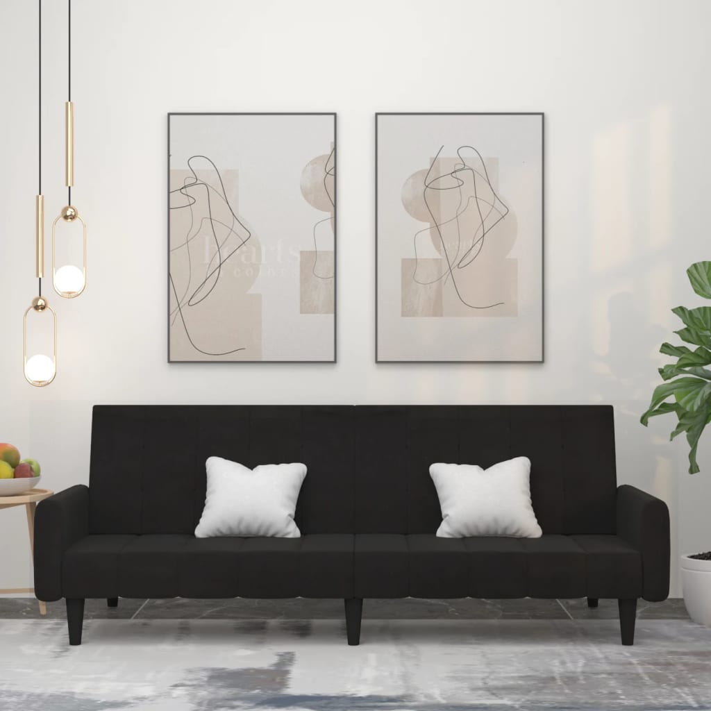 Canapé-lit à 2 places Noir Tissu microfibre