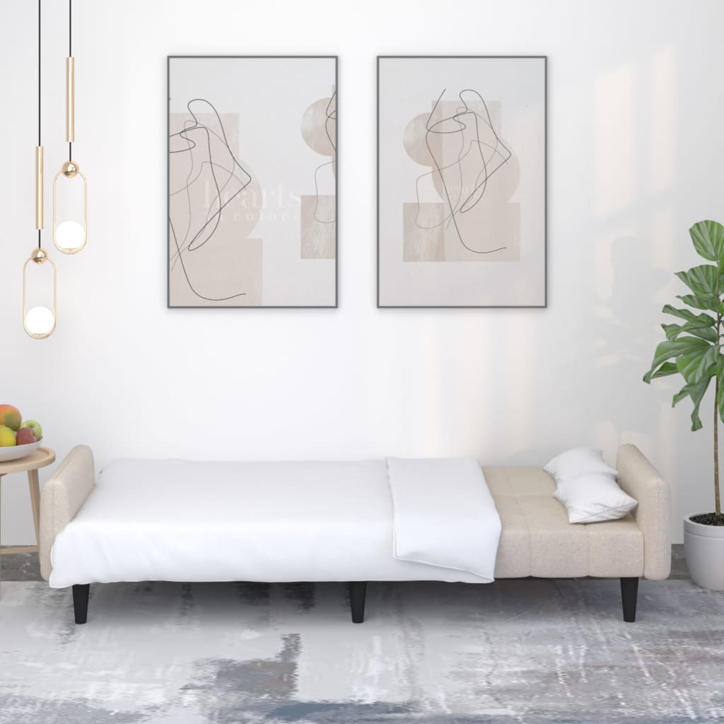 Canapé-lit à 2 Places Crème Tissu Microfibre VidaXL 14 width=274