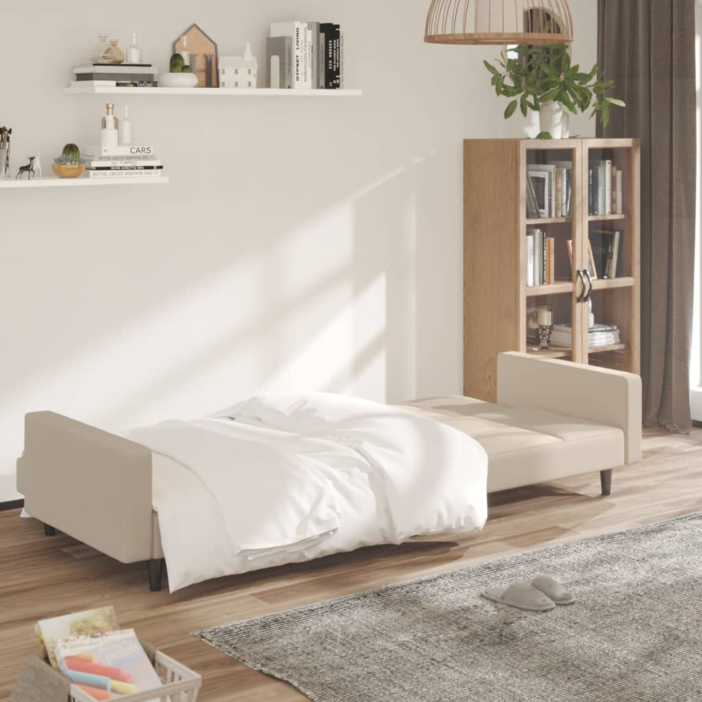 vidaXL Dvivietė sofa-lova, kreminės spalvos, mikropluoštas