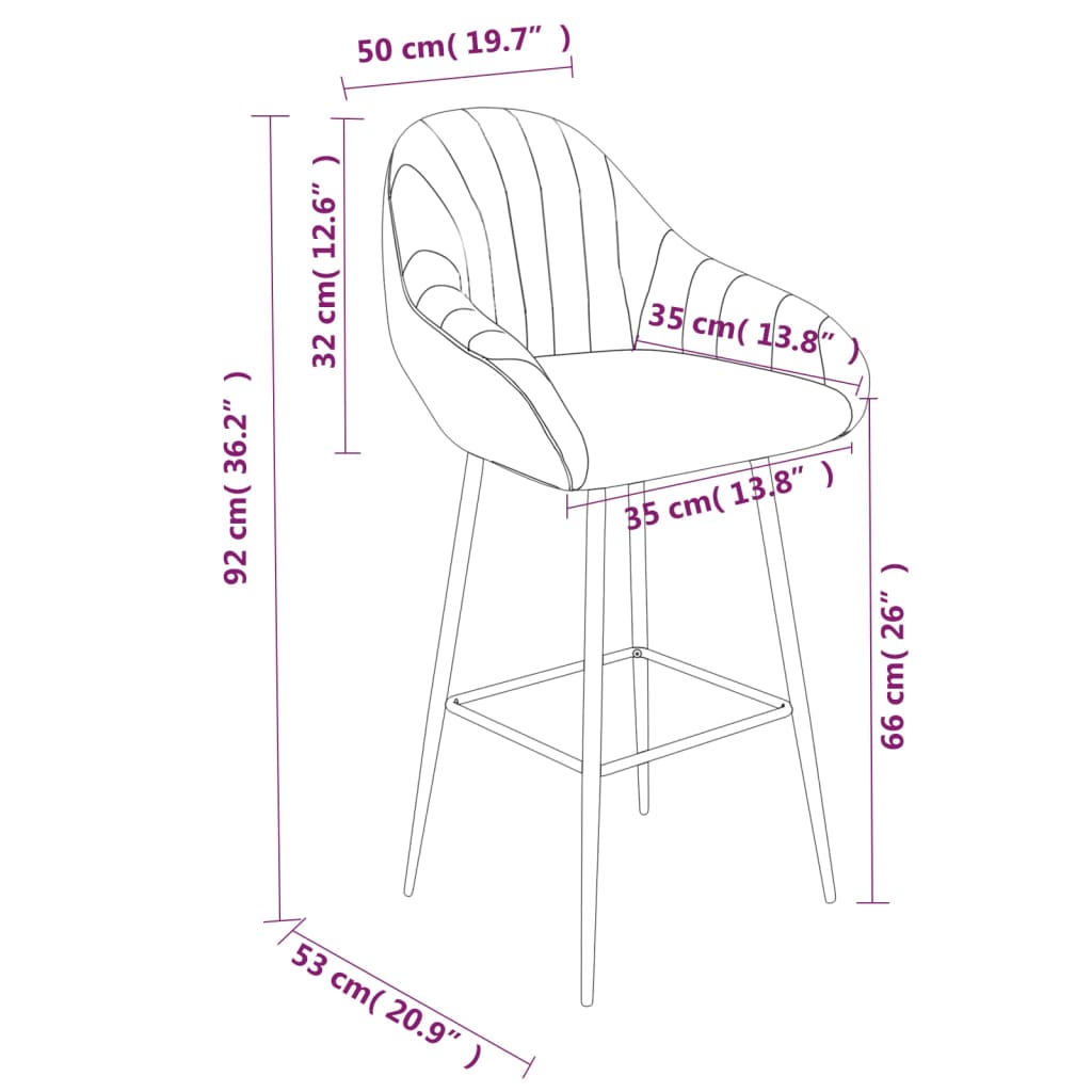 Scaune de bar, 2 buc., crem, catifea