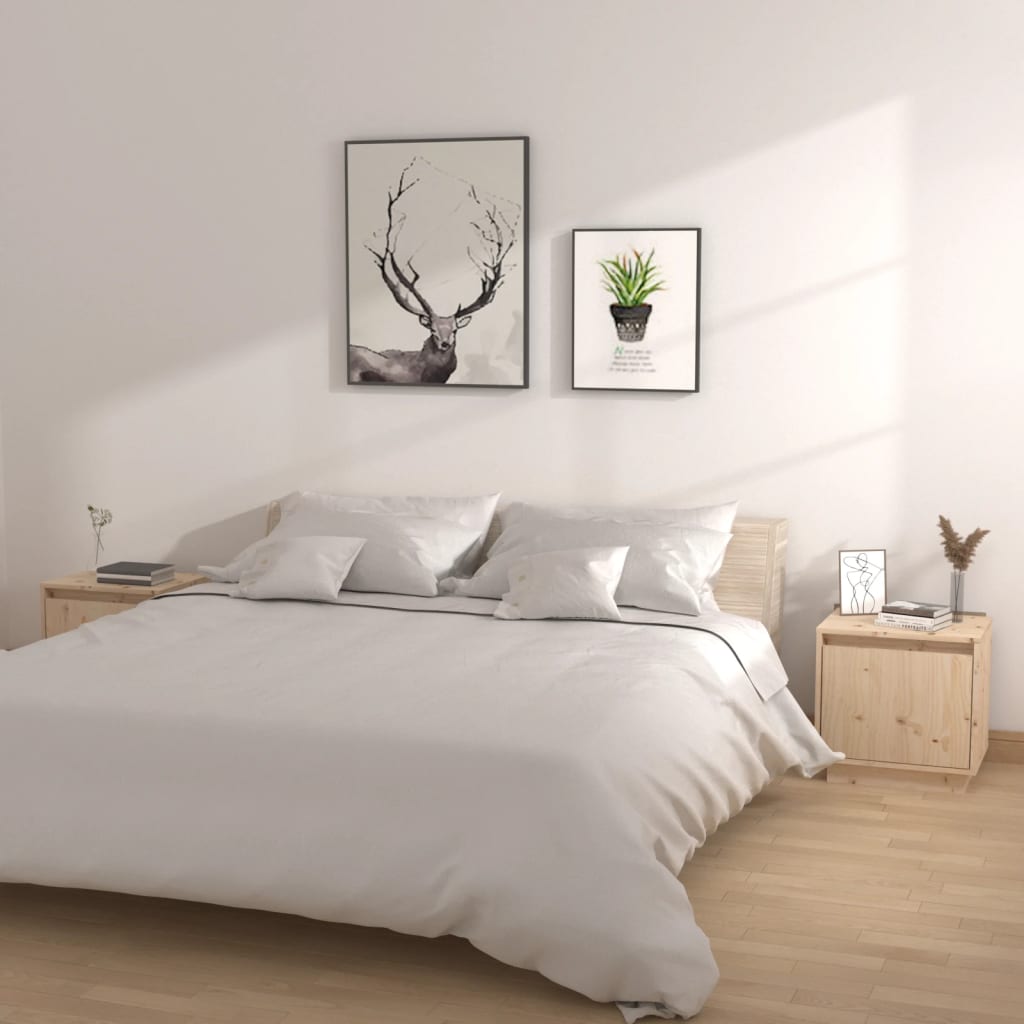 Mesita de noche con dos cajones - MDF macizo y madera - Mesa auxiliar para  el dormitorio - 49x34.5x30 cm - Blanco 
