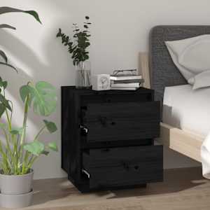 vidaXL Κομοδίνο Μαύρο 40 x 35 x 50 εκ. από Μασίφ Ξύλο Πεύκου