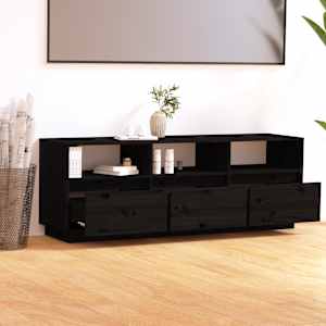 vidaXL Έπιπλο Τηλεόρασης Μαύρο 140 x 37 x 50 εκ. από Μασίφ Ξύλο Πεύκου
