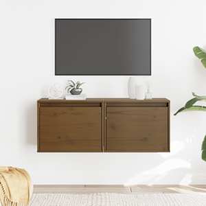 Stenska omarica 2 kosa medeno rjava 40x30x50 cm trdna borovina