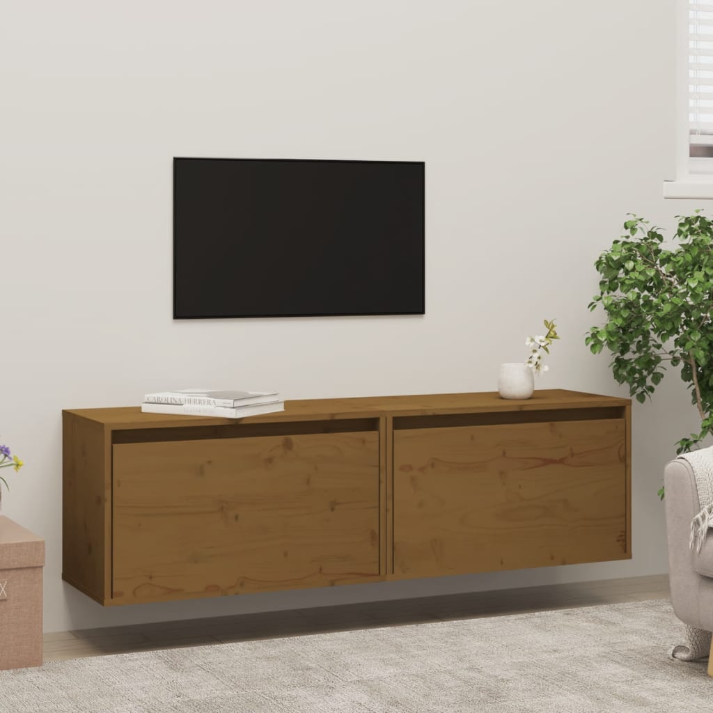 

vidaXL Wandkasten 2 st 60x30x35 cm massief grenenhout honingbruin