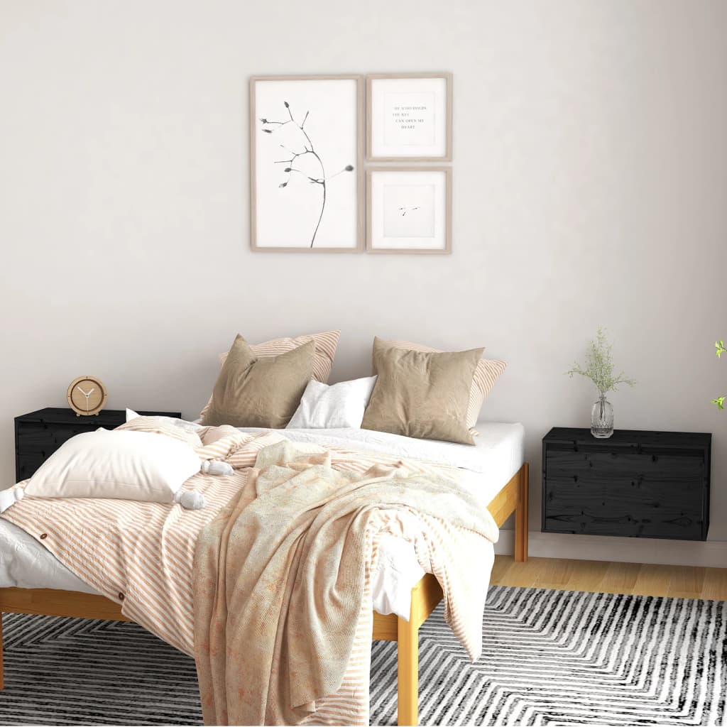 vida XL Wandschränke 2 Stk. Schwarz 60x 30x 35 cm Massivholz Kiefer