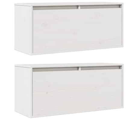 vidaXL Стенни шкафове, 2 бр, бели, 80x30x35 см, бор масив