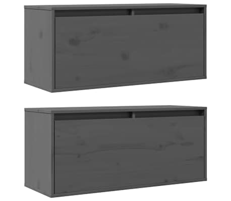 vidaXL Sieninės spintelės, 2vnt., pilkos, 80x30x35cm, pu&scaron;ies masyvas