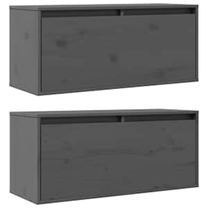 vidaXL Sieninės spintelės, 2vnt., pilkos, 80x30x35cm, pu&scaron;ies masyvas