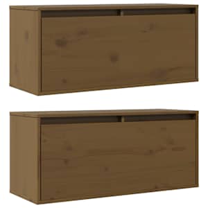 vidaXL Wandkasten 2 st 80x30x35 cm massief grenenhout honingbruin