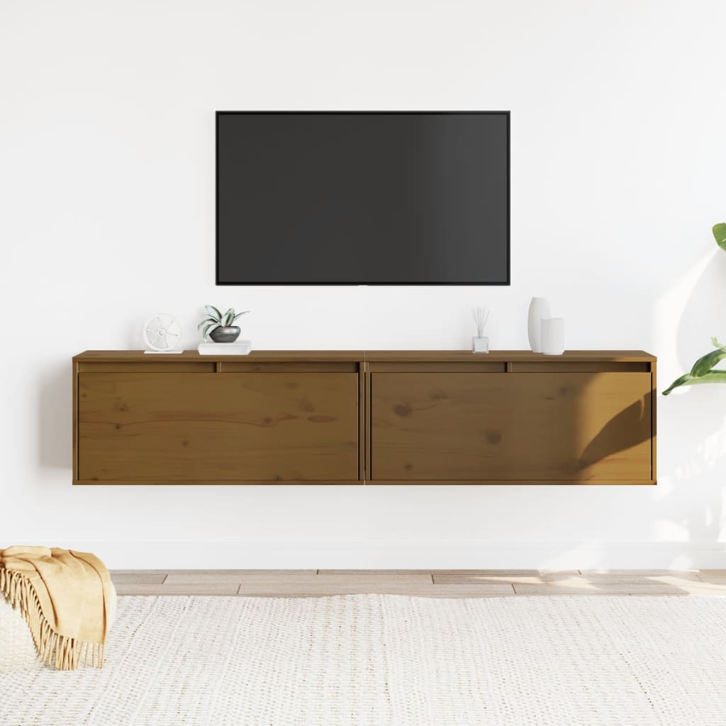 Armoires murales 2pcs Marron miel 80x30x35cm Bois de pin massif