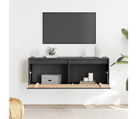 vidaXL Стенен шкаф, сив, 100x30x35 см, борово дърво масив
