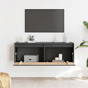 vidaXL Стенен шкаф, сив, 100x30x35 см, борово дърво масив