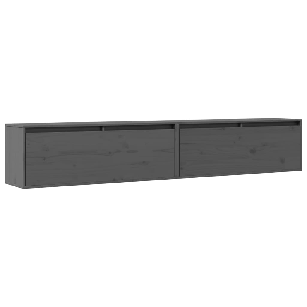 vidaXL Wandkasten 2 st 100x30x35 cm massief grenenhout grijs
