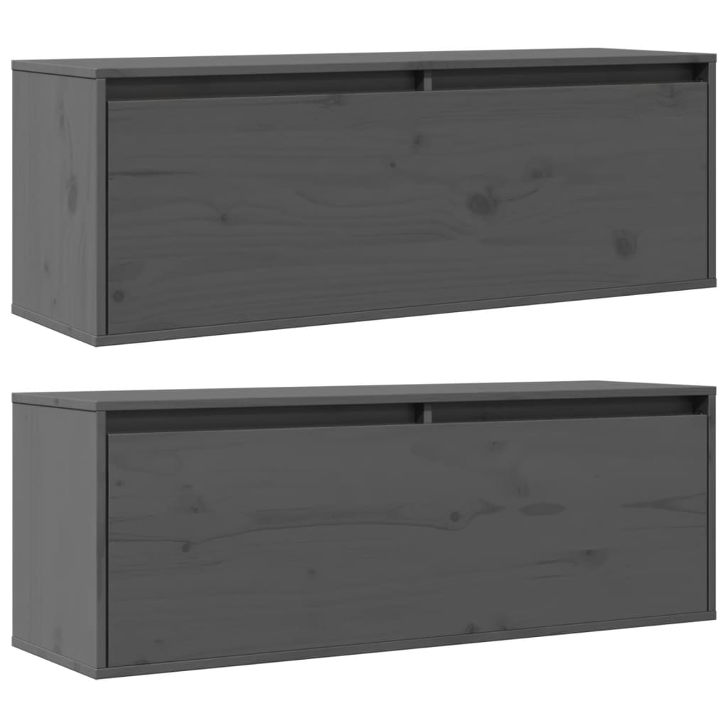 vidaXL Armários de parede 2 pcs 100x30x35 cm pinho maciço cinza