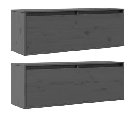 vidaXL Armários de parede 2 pcs 100x30x35 cm pinho maciço cinza