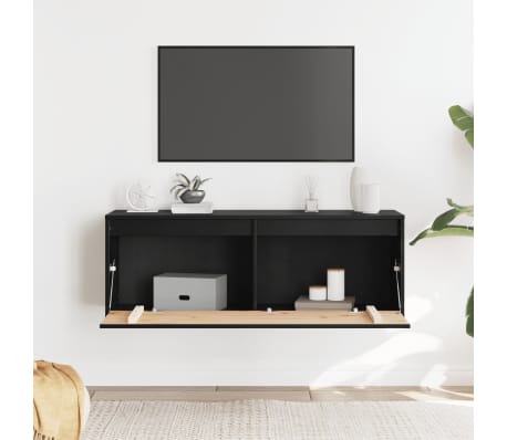 vidaXL Veggskap svart 100x30x35 cm heltre furu