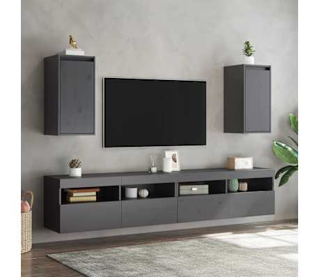 vidaXL Ντουλάπια Τοίχου 2 τεμ. Γκρι 30x30x60 εκ από Μασίφ Ξύλο Πεύκου