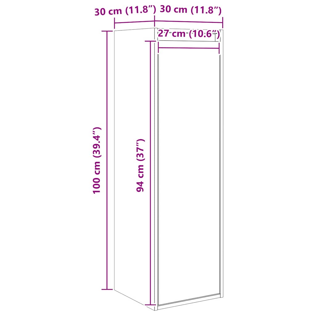 fekete tömör fenyőfa faliszekrény 30 x 30 x 100 cm