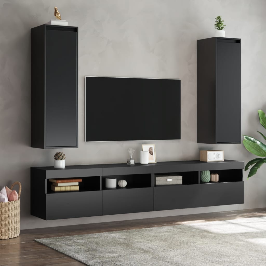 

vidaXL Wandkasten 2 st 30x30x100 cm massief grenenhout zwart