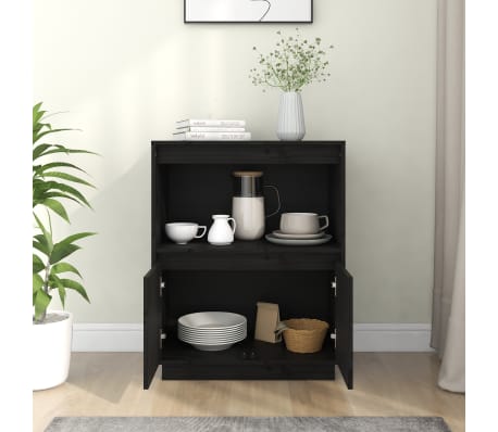 vidaXL Sideboard Black 60x34x75 cm Solid Wood Pine