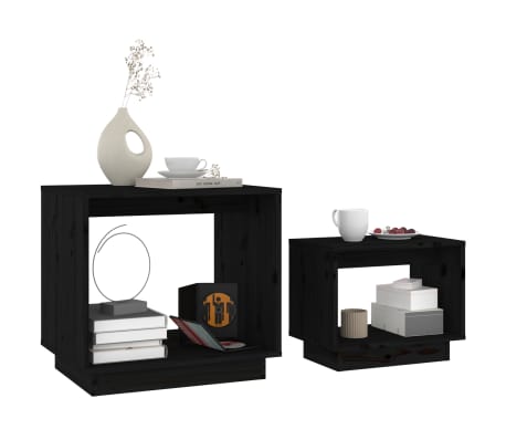vidaXL Nesting Coffee Tables 2 pcs Black Solid Wood Pine