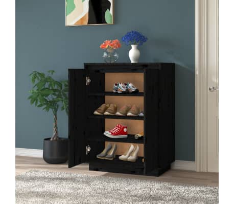 vidaXL Spintelė batams, juoda, 60x35x80cm, pu&scaron;ies medienos masyvas