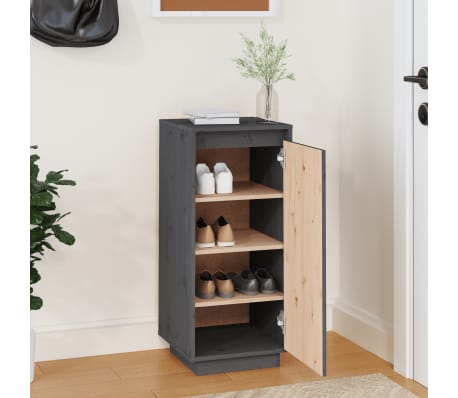 vidaXL Shoe Cabinet Gray 13.8"x13.8"x31.5" Solid Wood Pine