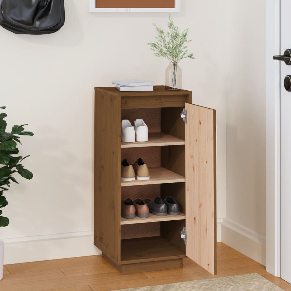 vidaXL Shoe Cabinet Honey Brown 13.8"x13.8"x31.5" Solid Wood Pine
