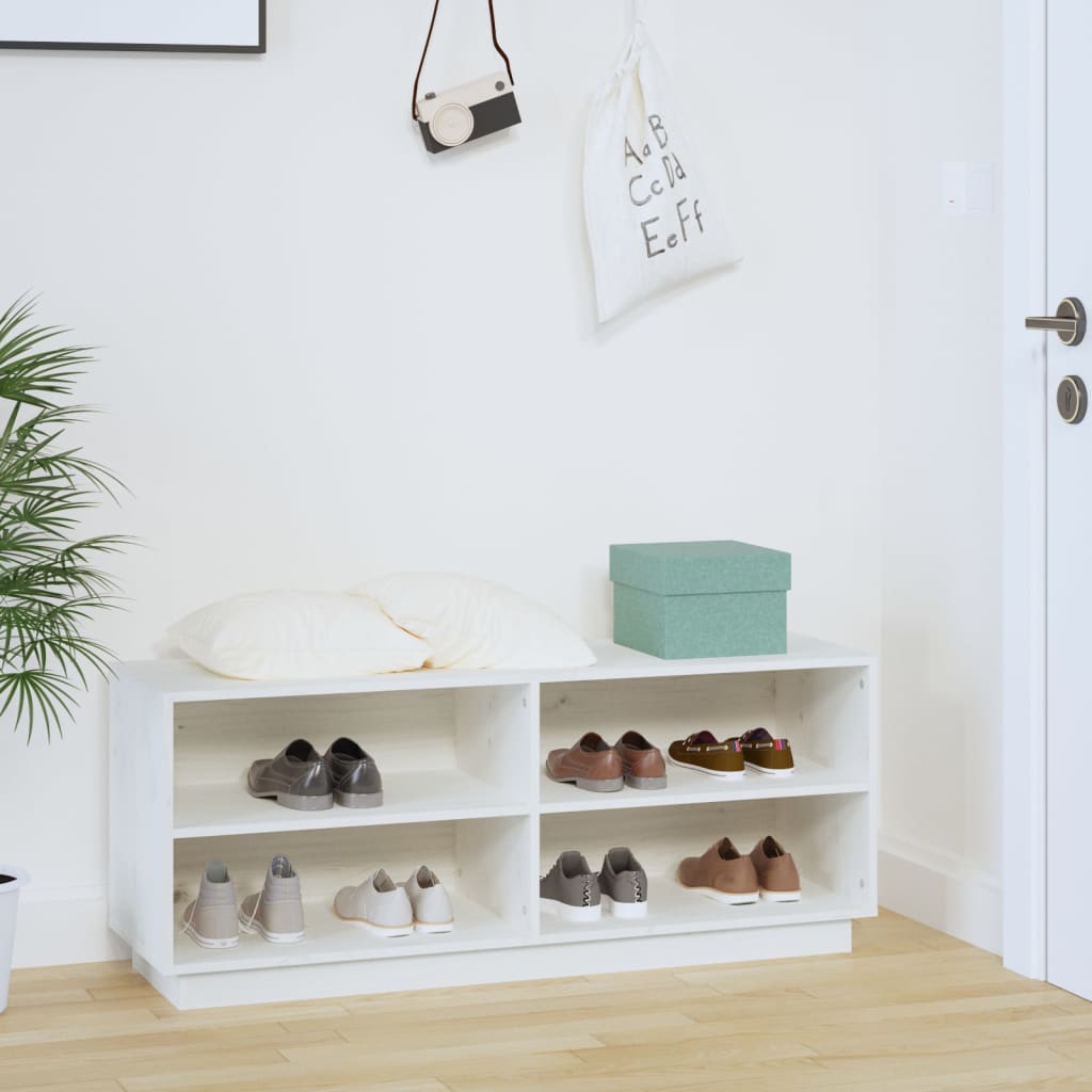 vidaXL Pantofar, alb, 110x34x45 cm, lemn masiv de pin