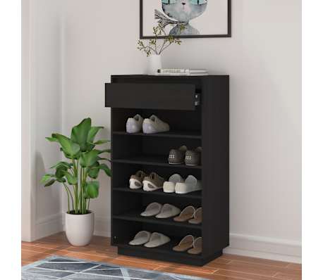 vidaXL Skoskap svart 60x34x105 cm heltre furu