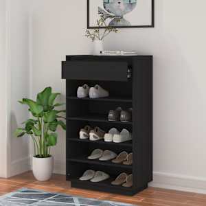 vidaXL Skoskap svart 60x34x105 cm heltre furu