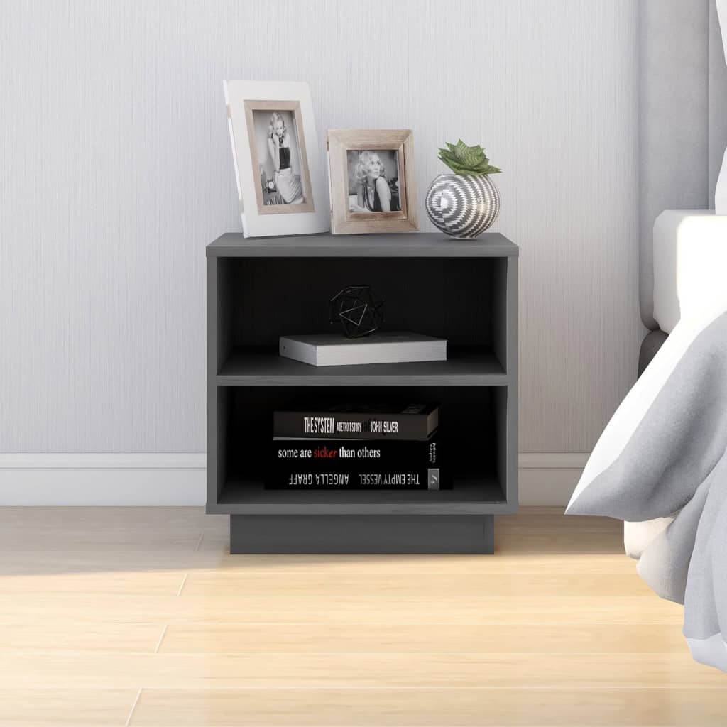 813329 vidaXL Bedside Cabinet Grey 40x34x40 cm Solid Wood Pine