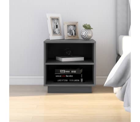 vidaXL Nattbord 2 stk gr&aring; 40x34x40 cm heltre furu