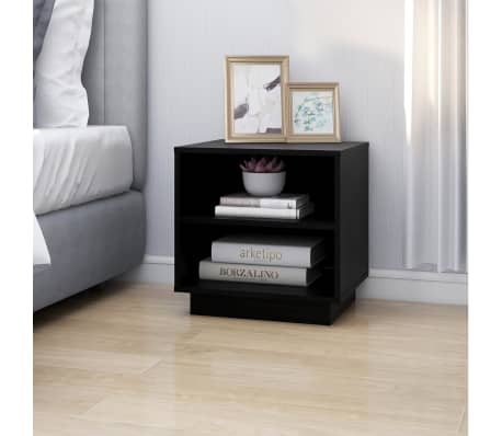 vidaXL Κομοδίνο Μαύρο 40 x 34 x 40 εκ. από Μασίφ Ξύλο Πεύκου