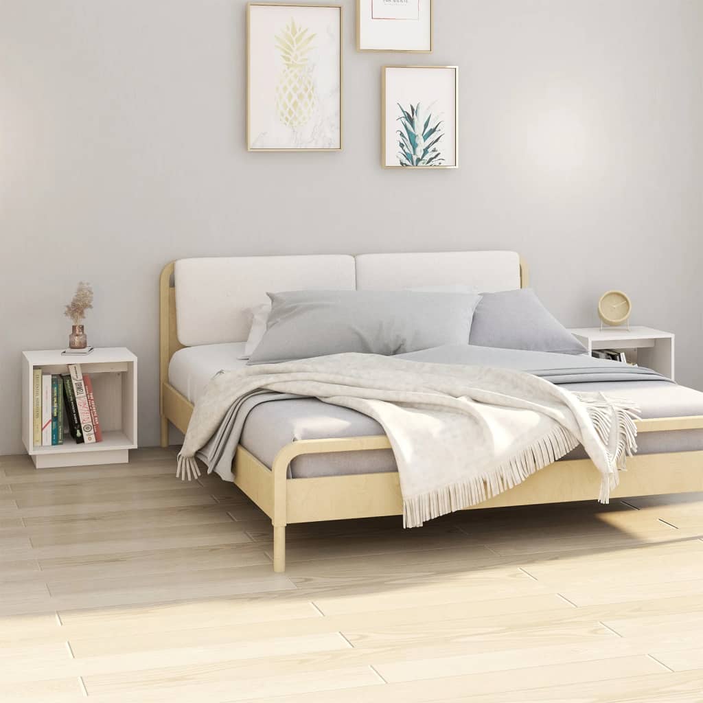 Sängbord 2 st vit 40x30x40 cm massiv furu