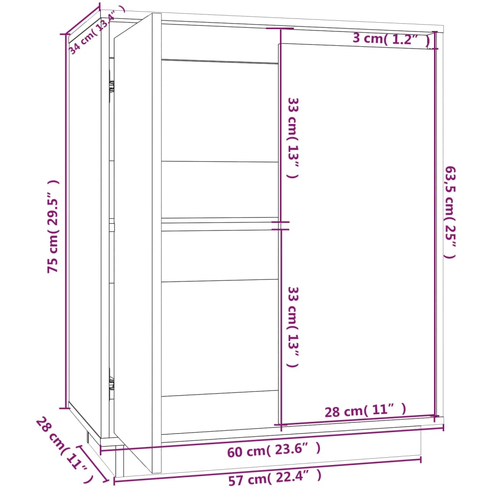 Komoda 60x34x75 cm trdna borovina